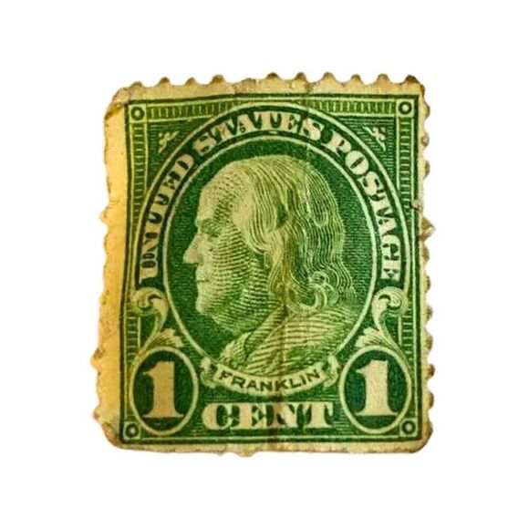 Unused Antique 1920s Ben Franklin Rare One Cent Postage Green Stamp - Picture 1 of 8
